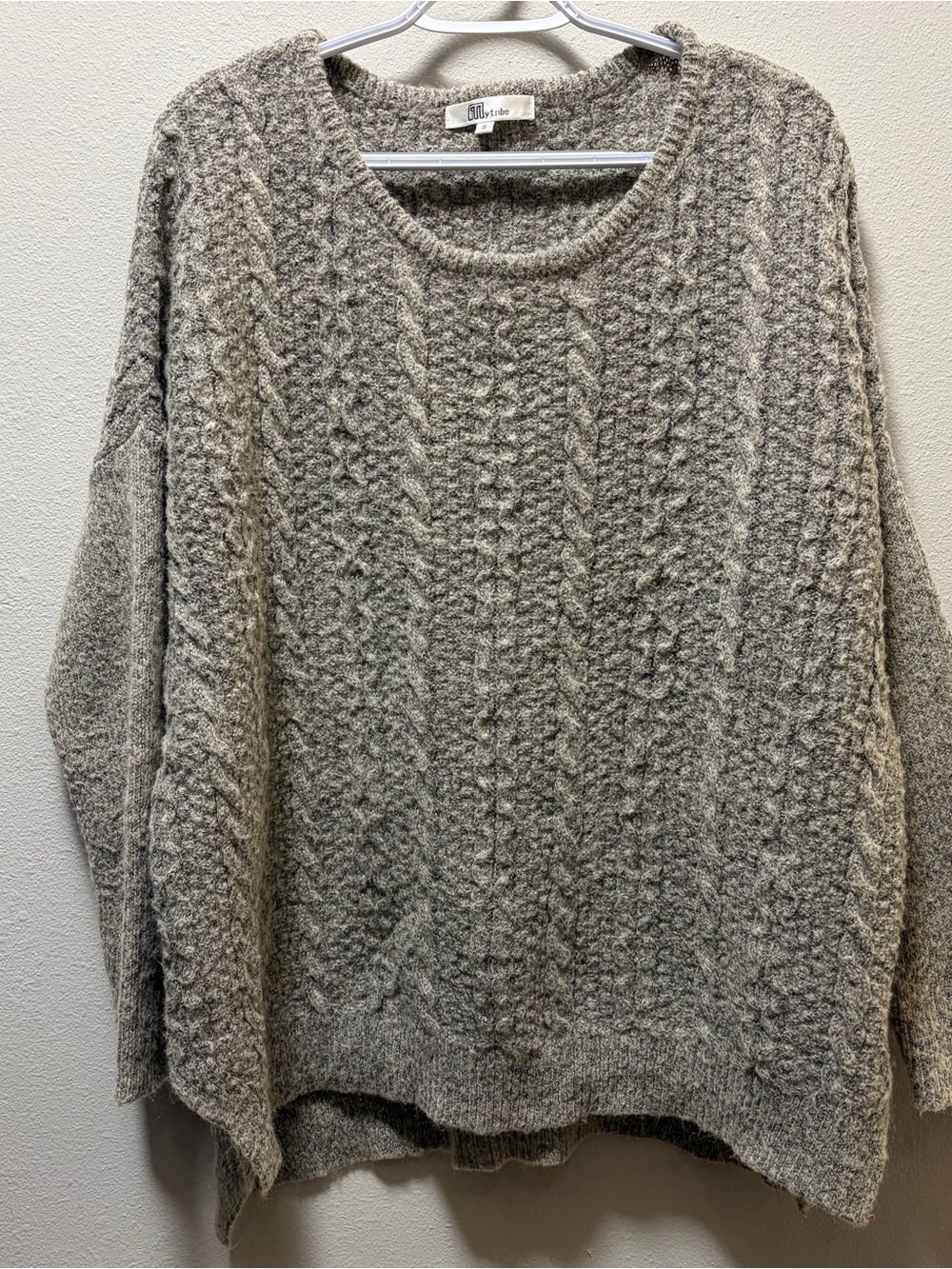 My Tribe Marled Gray Cable Knit Slouchy Oversized Sweater